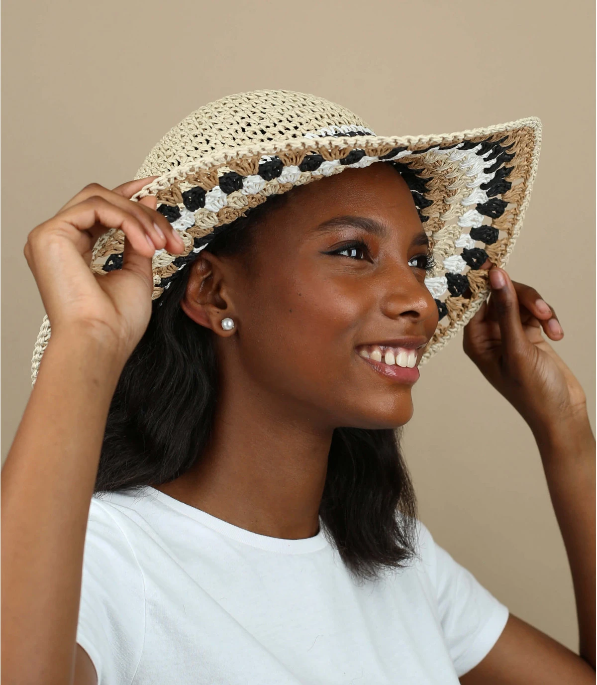 Seeberger Floppy Multicolor Linen White Black 3 Seeberger Floppy Multicolor Linen White Black