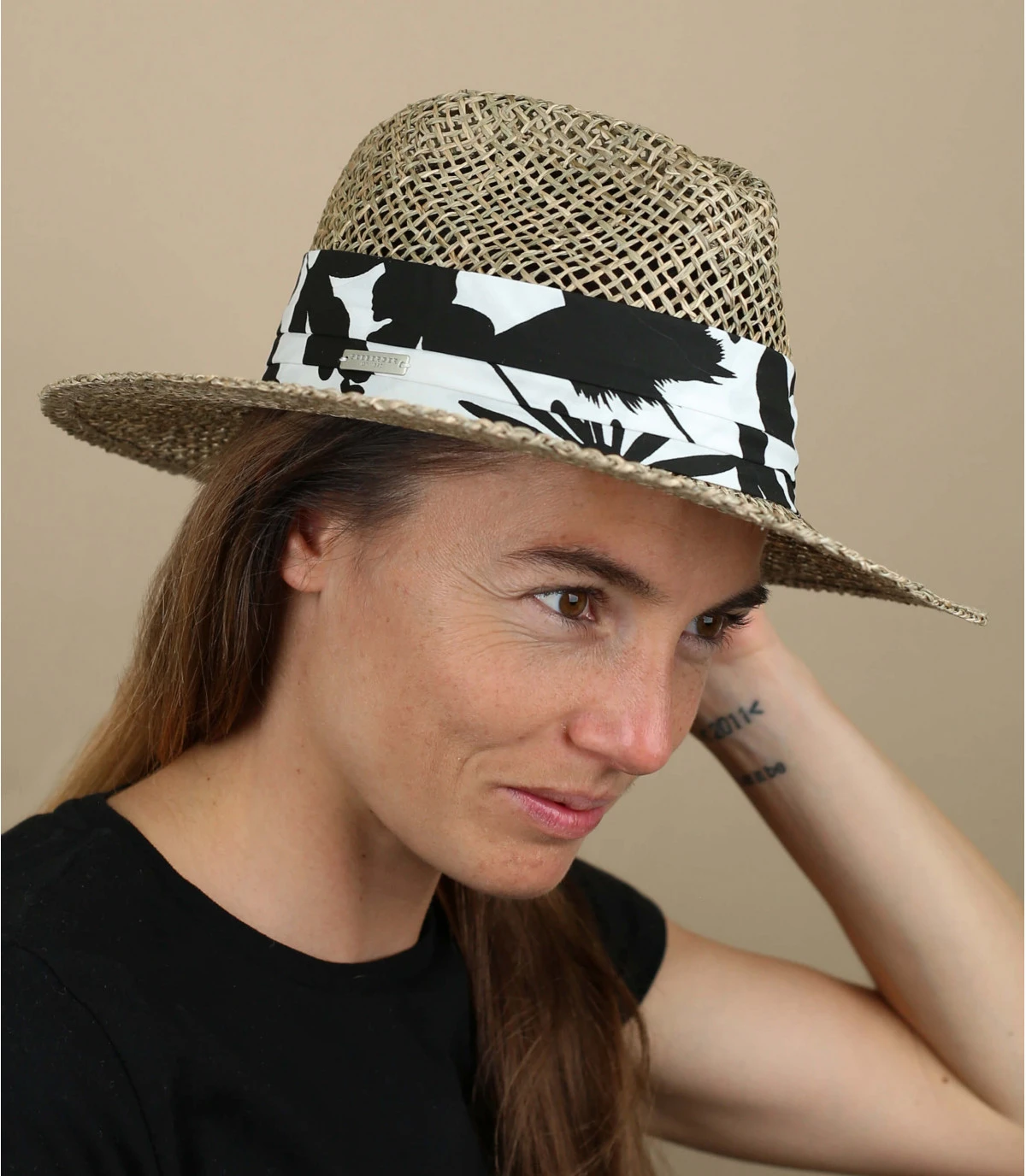 Seeberger Seagrass Fedora Summer Print Black 3 Seeberger Seagrass Fedora Summer Print Black